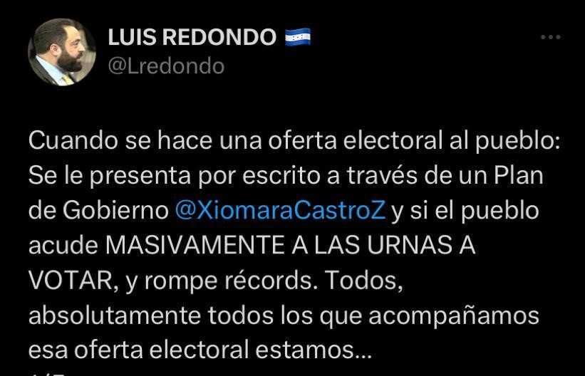 PresidenteRedondo reitera apoyo incondicional a las decisiones de la presidenta Xiomara Castro